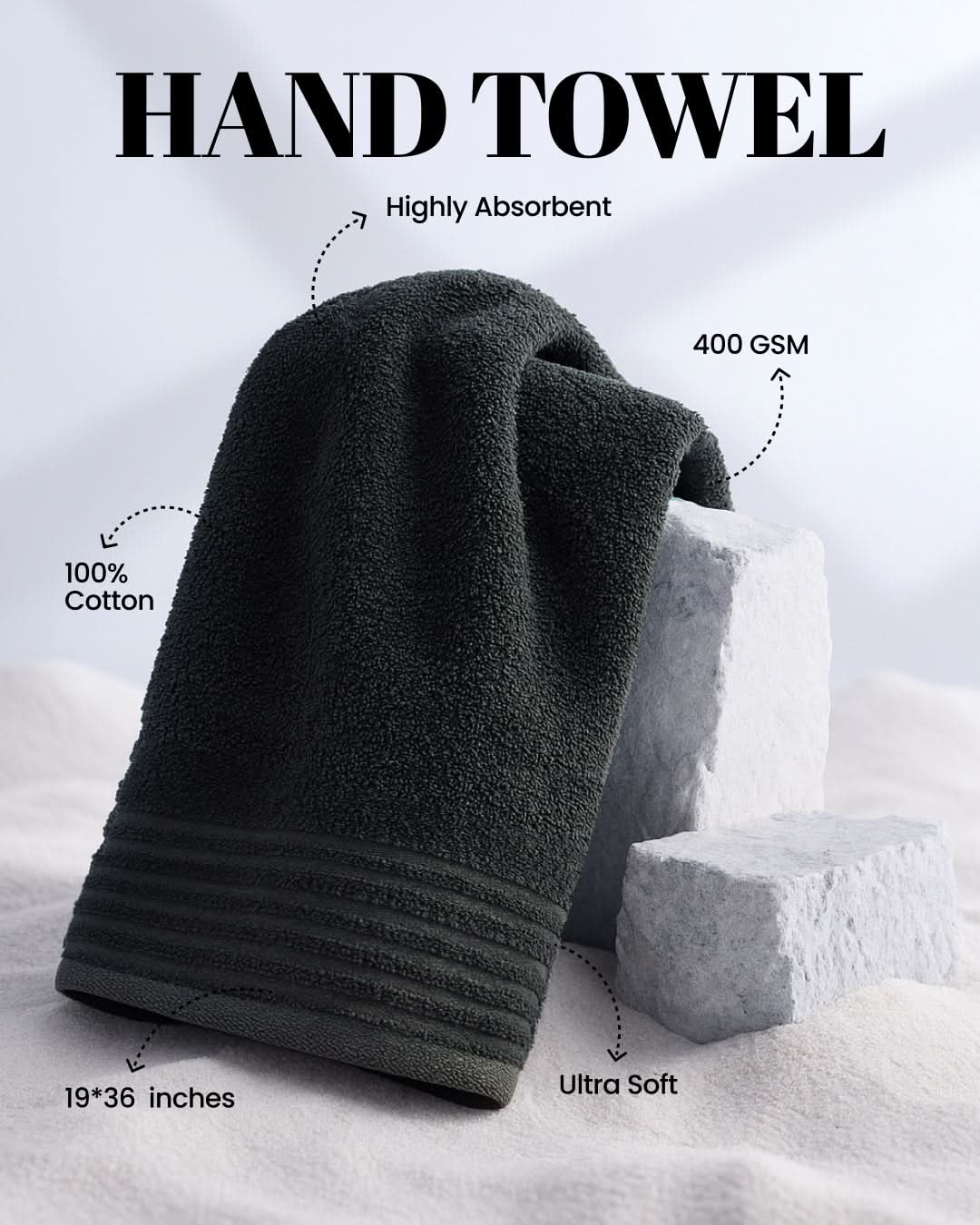 Cottons Clout™ Everyday Essential Black Towel Pack Of 6